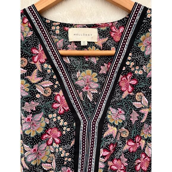 Melloday Long Sleeve Contrast Trim Printed Mini Dress in Tea Pink Floral, XS - Picture 4 of 10